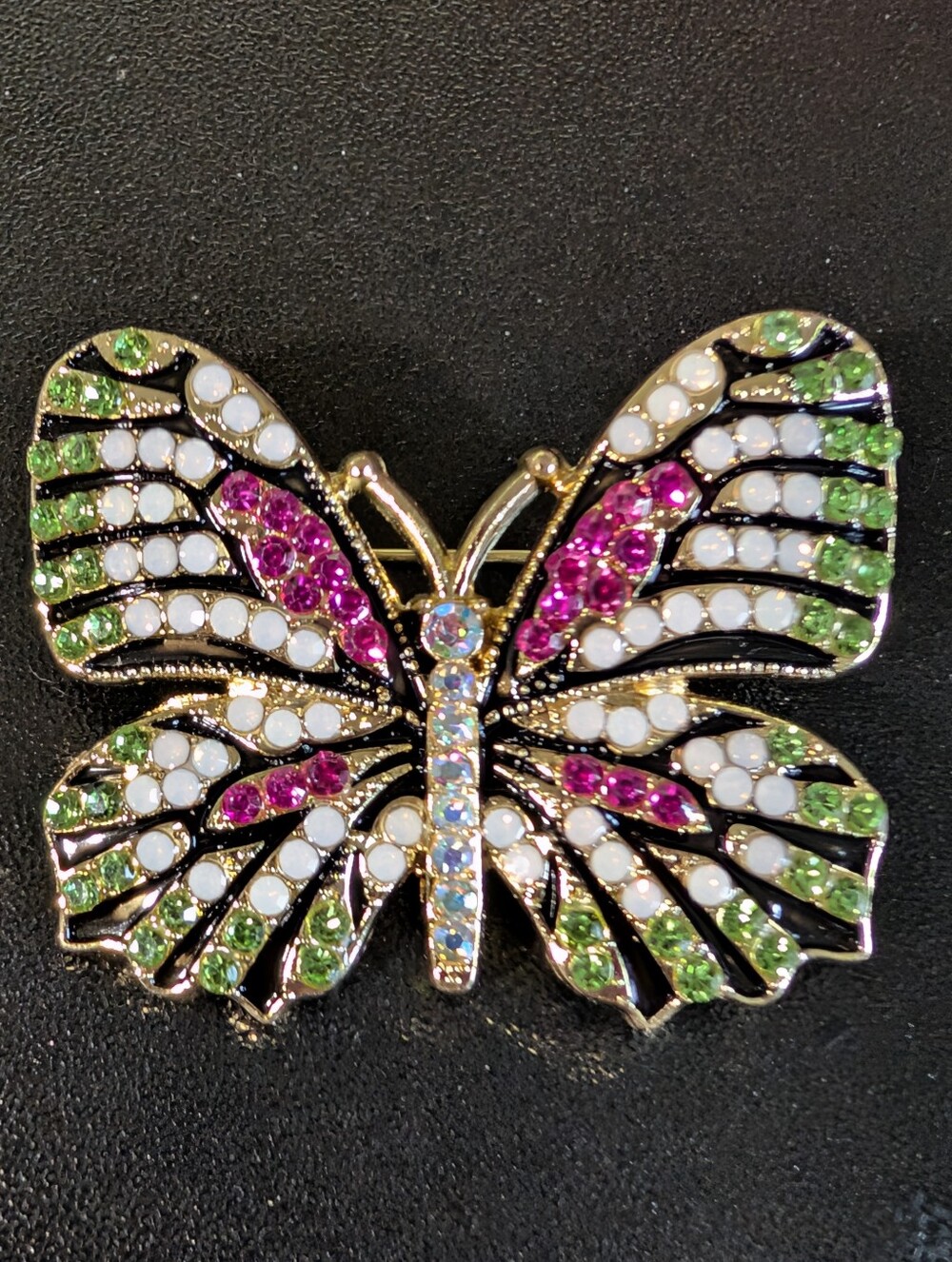 Butterfly Crystal Brooch - Pink, Green & White Accent Jewelry